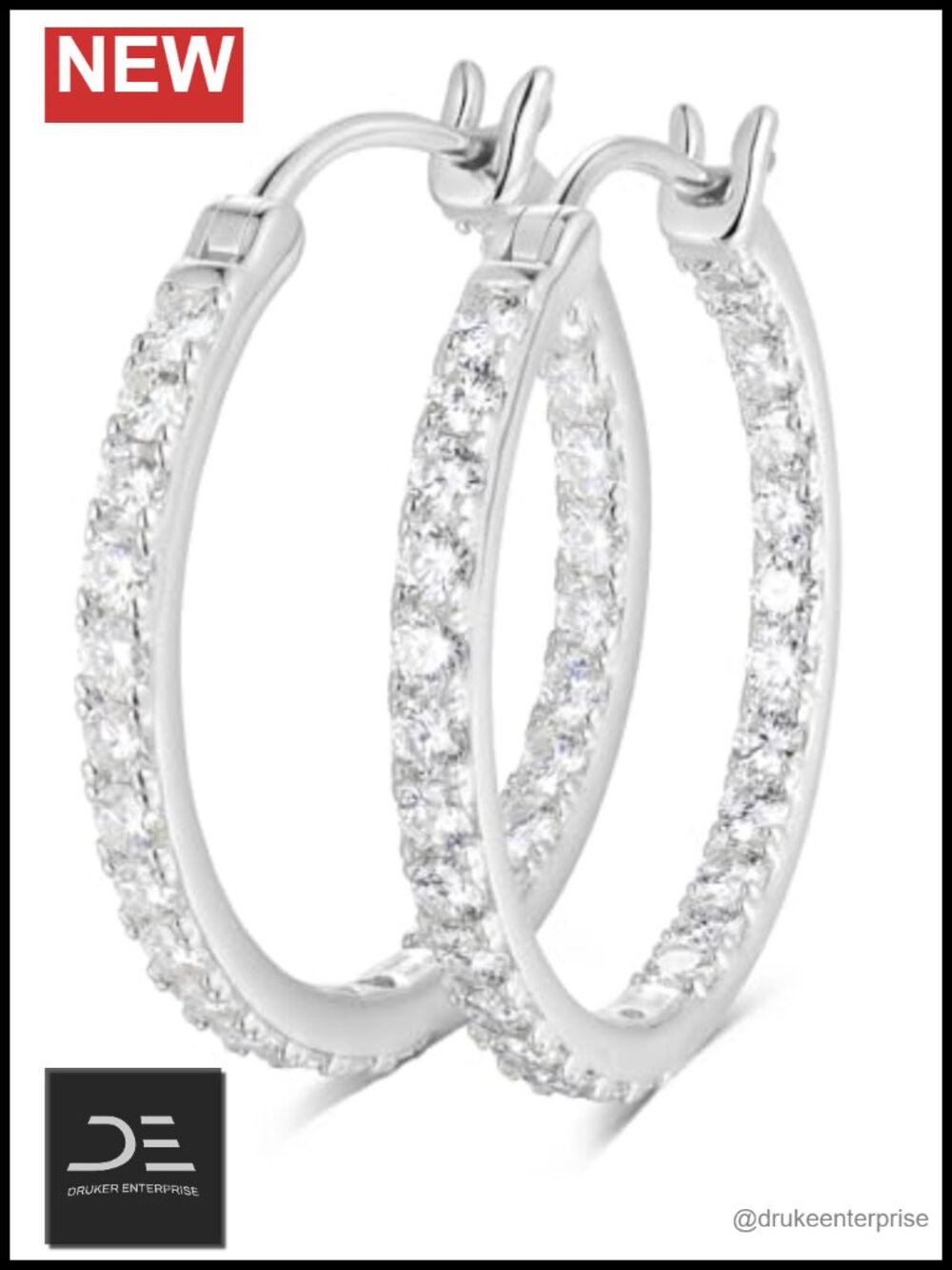 Sterling Silver Cubic Zirconia Hoop Earrings 20/25/30mm Hypoallergenic 5A